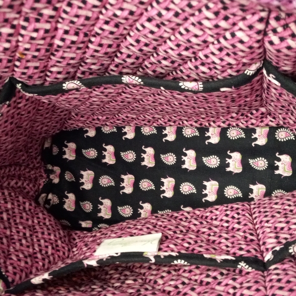 RETIRED Vera Bradley Tote Purse black and pink with elephant print - Picture 3 of 11